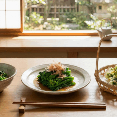 菜の花、ほうれん草、小松菜などの春野菜