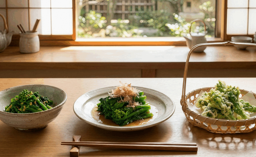 菜の花、ほうれん草、小松菜などの春野菜