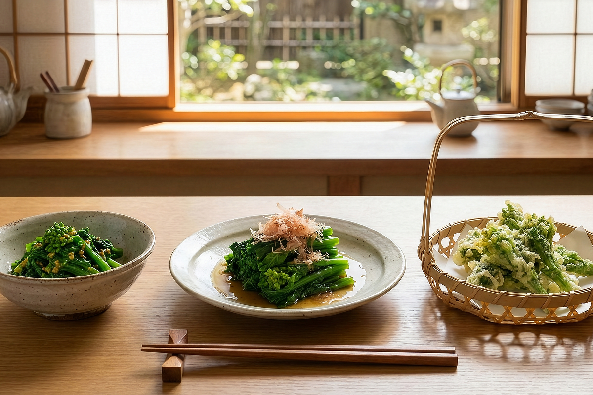 菜の花、ほうれん草、小松菜などの春野菜